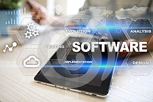 Software development. Data Digital Programs System Technology Concept.