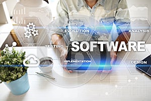 Software development. Data Digital Programs System Technology Concept.