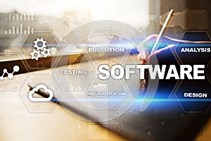 Software development. Data Digital Programs System Technology Concept.