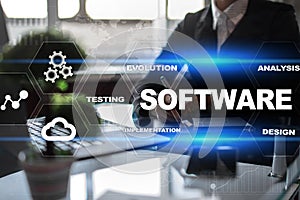 Software development. Data Digital Programs System Technology Concept.