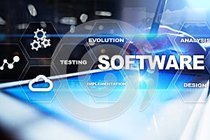 Software development. Data Digital Programs System Technology Concept.