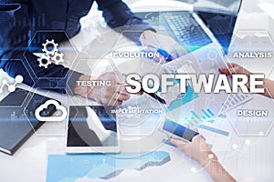 Software development. Data Digital Programs System Technology Concept.