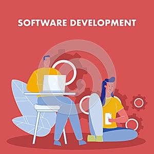 Software Development Flat Vector Poster with Text