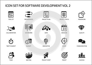 Software development icon set. Vector symbols to be used for Software development and information technology