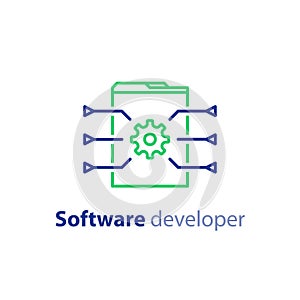 Software development, internet technology, coding services, innovation concept, web site design, administration, stroke icon