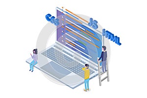 Software Development isometric, Programmer at work.
