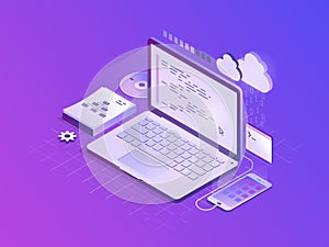 Software development Isometric vector illustration