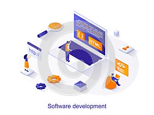 Software development isometric web concept.