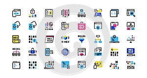 Software development line icons. Program coding, application architecture, front-end and back-end development
