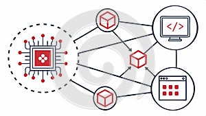 Software development network: coding, programming, tech, app vector design Generative AI
