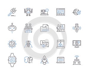 Software development outline icons collection. Software, Development, Coding, Programming, Debugging, Testing, Designing