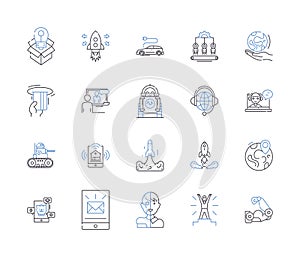 Software development outline icons collection. Software, Development, Coding, Programming, Debugging, Testing, Designing