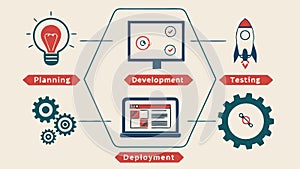 Software development process infographic planning design and development guide Generative AI