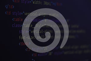 Software development by programmer. Abstract computer script code. Programming code screen of software developer