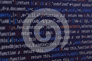 Software development by programmer. Abstract computer script code. Programming code screen of software developer
