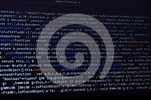 Software development by programmer. Abstract computer script code. Programming code screen of software developer
