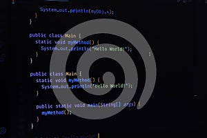 Software development by programmer. Abstract computer script code. Programming code screen of software developer