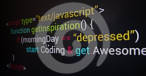 Software development. Programmer coding on the computer monitor. Close-up.