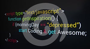 Software development. Programmer coding on the computer monitor. Close-up.