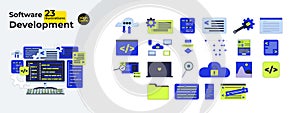 Software development and programming cartoon flat illustrations mega bundle