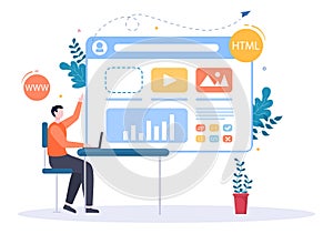 Software Development and Programming Code on Computer Vector Illustration for Technology, Engineer Team, coding and Marketing