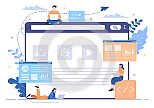 Software Development and Programming Code on Computer Vector Illustration for Technology, Engineer Team, coding and Marketing