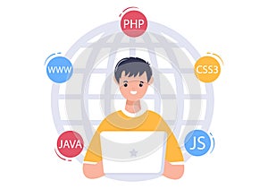 Software Development and Programming Code on Computer Vector Illustration for Technology, Engineer Team, coding and Marketing