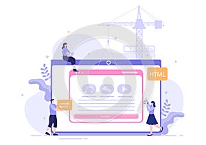 Software Development and Programming Code on Computer Vector Illustration for Technology, Engineer Team, coding and Marketing