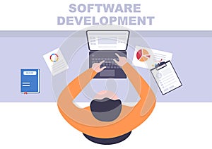 Software Development and Programming Code on Computer Vector Illustration for Technology, Engineer Team, coding and Marketing
