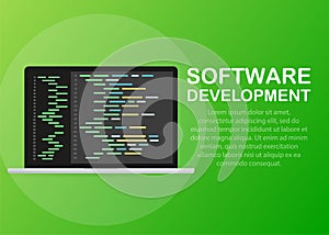 Software development, programming, coding vector concept. Isometric vector illustration. Landing page concept.