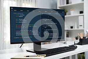 Software development programming on computer screen for brisk application