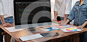 Software development programming on computer screen for brisk application