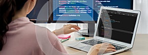 Software development programming on computer screen for brisk application