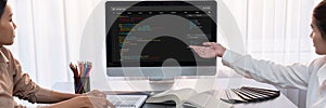 Software development programming on computer screen for brisk application