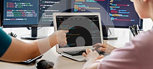Software development programming on computer screen for brisk application