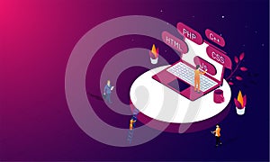 Software development programming concept, isometric illustration