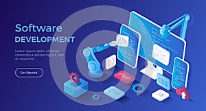 Software Development programming, engineering, coding. Testing and bug fixing.