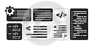 Software development programming interface black and white 2D line objects set