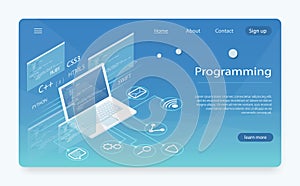 Software development and programming. Program code on pc monitor screen for developer.