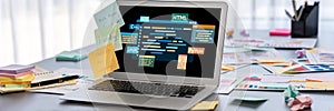 Software development or programming work with coding screen brisk