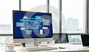 Software development or programming work with coding screen brisk