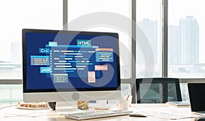 Software development or programming work with coding screen brisk