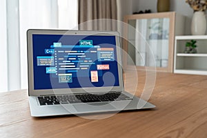 Software development or programming work with coding screen brisk