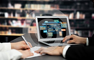 Software development or programming work with coding screen brisk