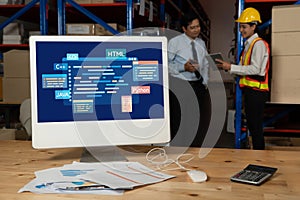 Software development or programming work with coding screen brisk