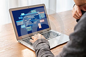 Software development or programming work with coding screen brisk