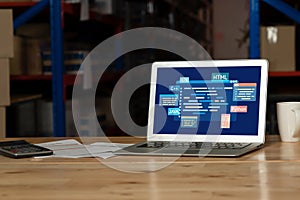 Software development or programming work with coding screen brisk