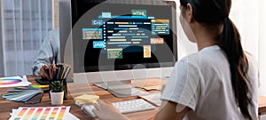 Software development or programming work with coding screen brisk