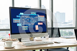 Software development or programming work with coding screen brisk