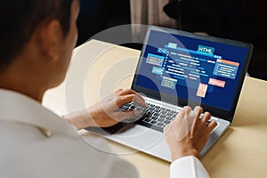 Software development or programming work with coding screen brisk
